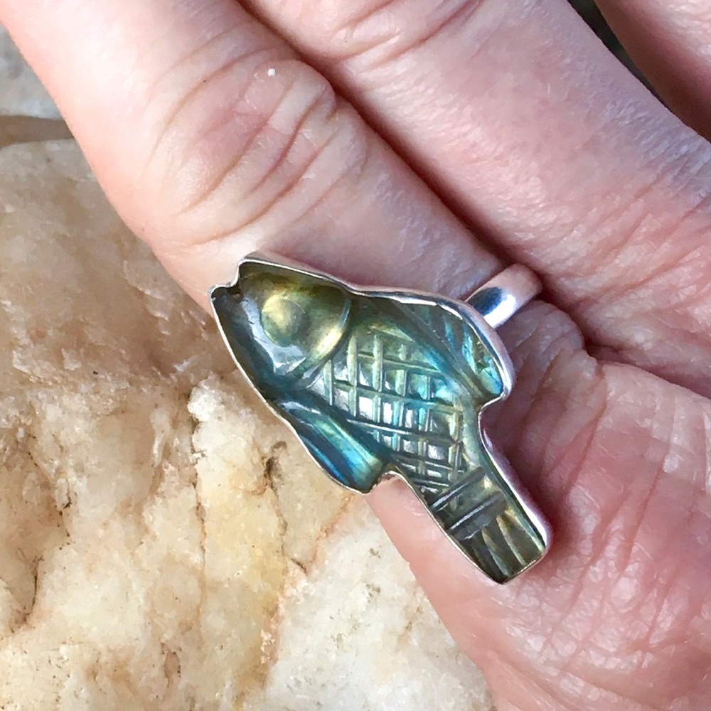 Carved labradorite 925 sterling ring sz 11